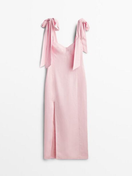 Pink Linen Dress With Slit -Studio akce v 4595Kč v Massimo Dutti